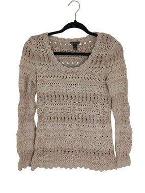 Dana Buchman Beige Open-Knit Pullover Sweater XS Womens